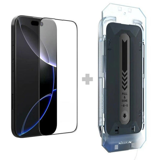 Nillkin CP+ Pro näytönsuoja applikaattorilla Apple iPhone 16 Pro Maxille, karkaistu lasi, täysiliimainen, musta