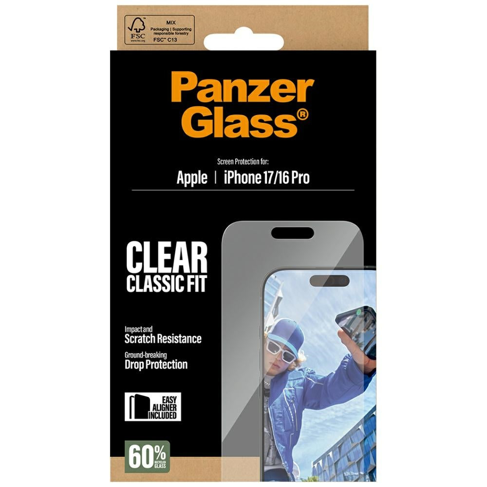 PanzerGlass Classic Fit EasyAligner -suojakalvo Apple iPhone 17 / 16 Pro -puhelimille, Turvalasi, Täysliima