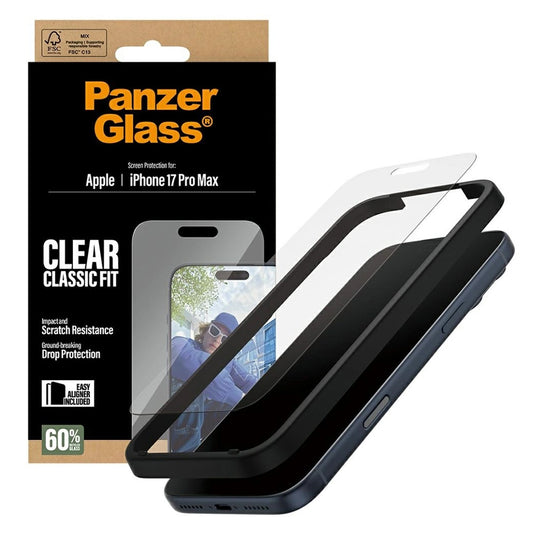 PanzerGlass Classic Fit EasyAligner -suojakalvo Apple iPhone 17 Pro Max -puhelimelle, Turvalasi, Täysliima