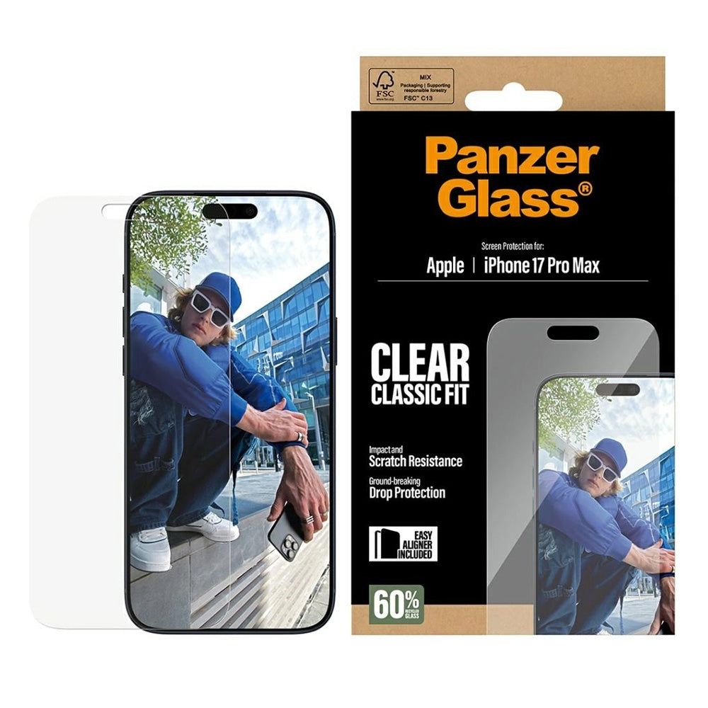 PanzerGlass Classic Fit EasyAligner -suojakalvo Apple iPhone 17 Pro Max -puhelimelle, Turvalasi, Täysliima