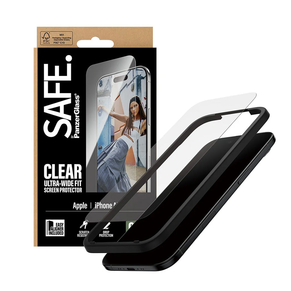 PanzerGlass Safe näytönsuojakalvo. Ultra-Wide Fit EasyAligner Apple iPhone 17 Air:lle, karkaistu lasi, Full Glue.