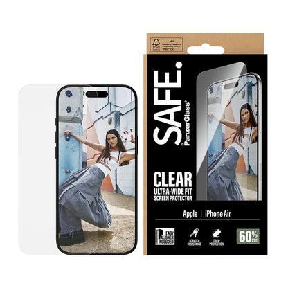 PanzerGlass Safe näytönsuojakalvo. Ultra-Wide Fit EasyAligner Apple iPhone 17 Air:lle, karkaistu lasi, Full Glue.