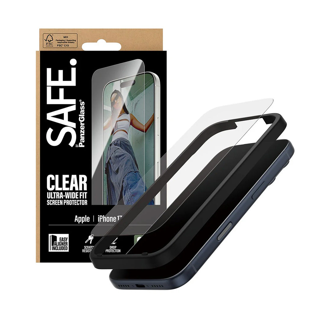 PanzerGlass Safe näytönsuojakalvo. Ultra-Wide Fit EasyAligner Apple iPhone 17 Prolle, Turvalasi, Full Glue