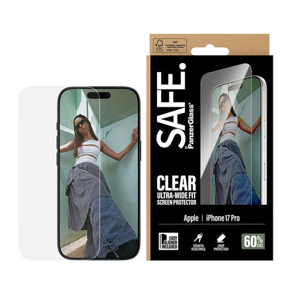 PanzerGlass Safe näytönsuojakalvo. Ultra-Wide Fit EasyAligner Apple iPhone 17 Prolle, Turvalasi, Full Glue
