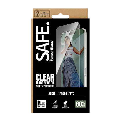 PanzerGlass Safe näytönsuojakalvo. Ultra-Wide Fit EasyAligner Apple iPhone 17 Prolle, Turvalasi, Full Glue