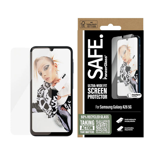 PanzerGlass Safe -näytönsuojakalvo. Ultra-Wide Fit EasyAligner Samsung Galaxy A26 A266 -puhelimille, Turvalasi, Full Glue