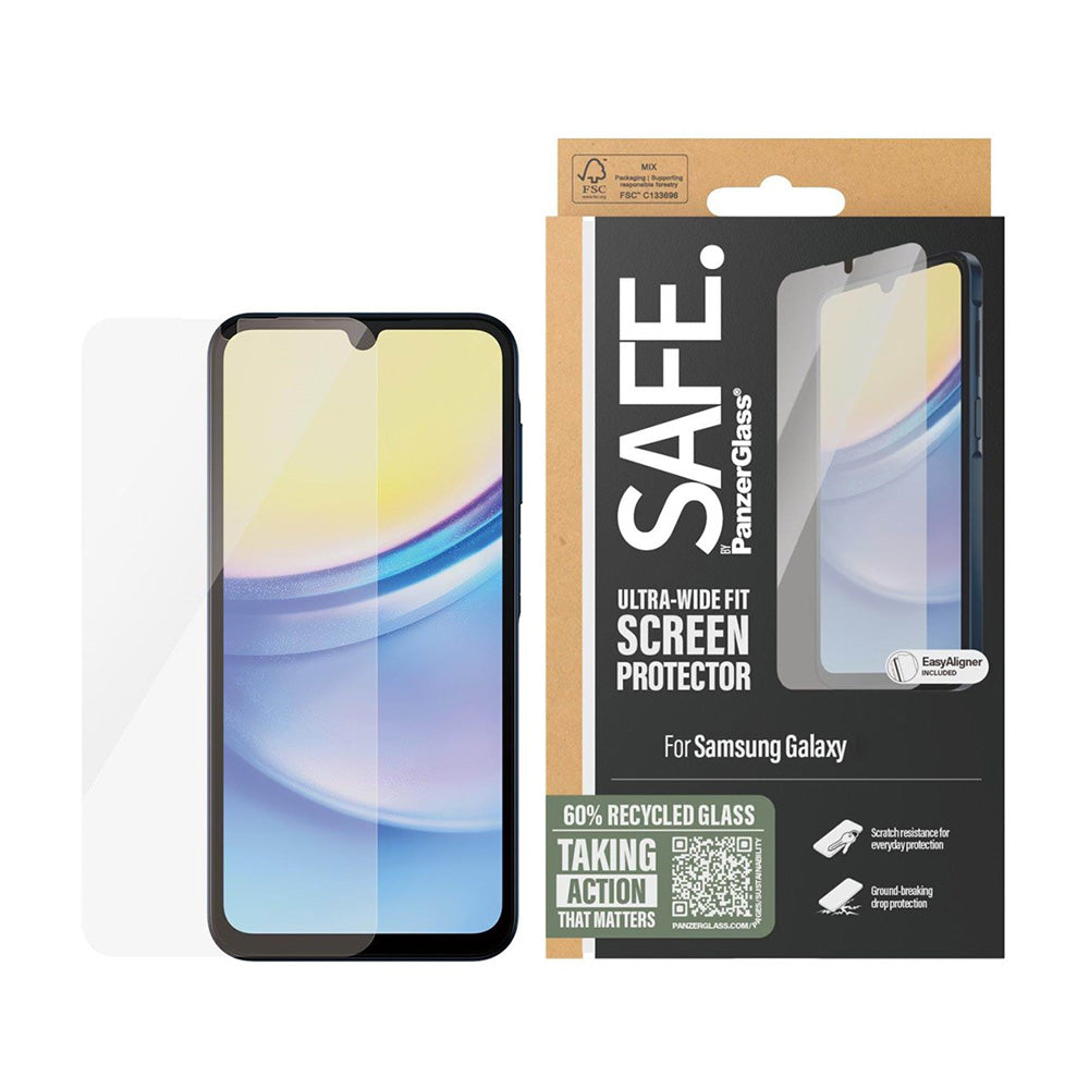 PanzerGlass Safe -suojakalvo. Ultra-Wide Fit Samsung Galaxy A16 5G A166 / A16 4G A165 -puhelimille, karkaistu lasi, Full Glue.