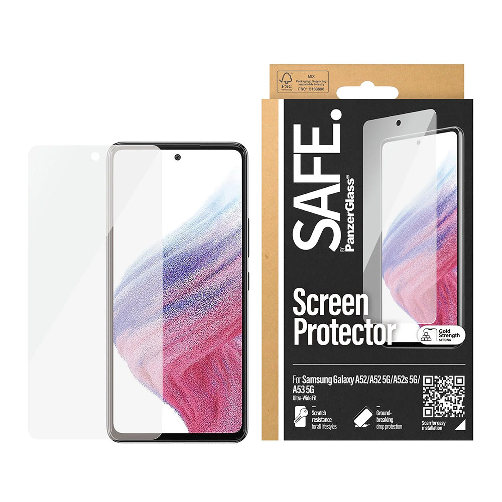 PanzerGlass Safe näytönsuojakalvo. Ultra-Wide Fit Samsung Galaxy A53 5G A536 / A52s 5G A528 / A52 5G A526 varten, Turvalasi, Täysliima