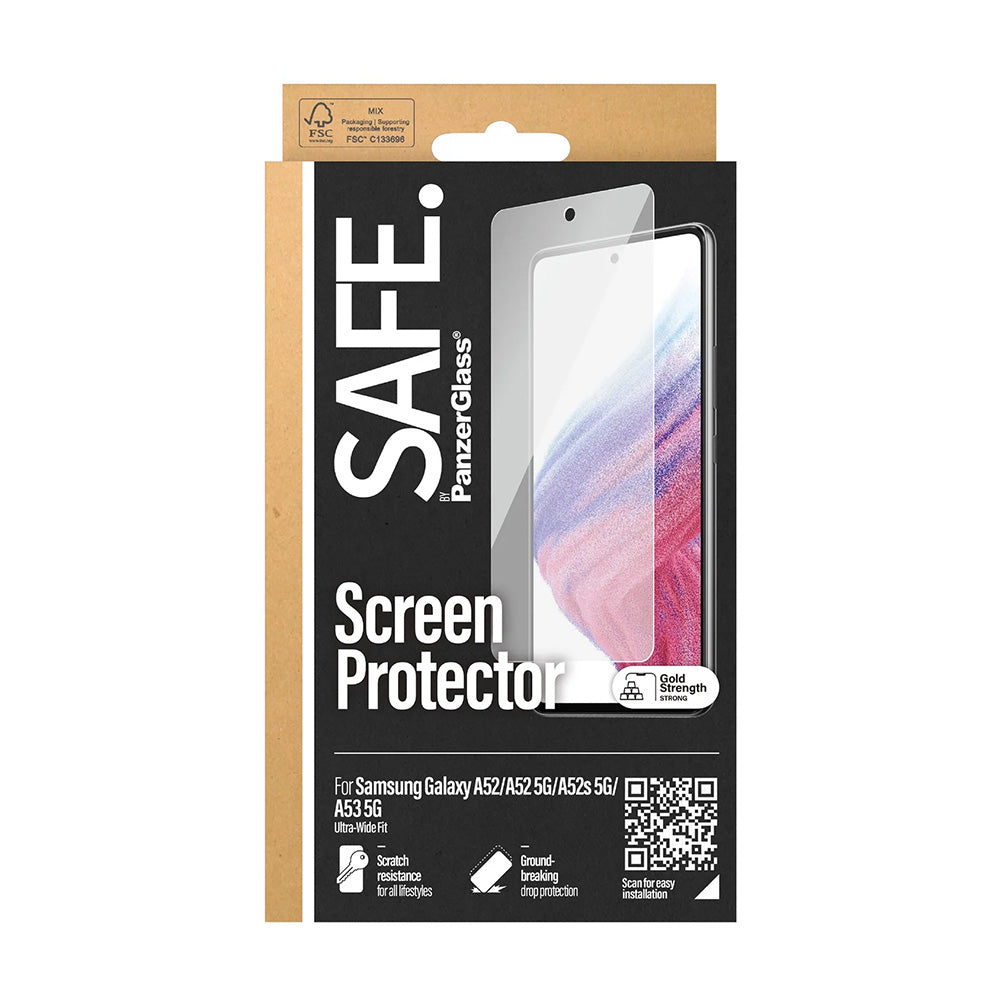 PanzerGlass Safe näytönsuojakalvo. Ultra-Wide Fit Samsung Galaxy A53 5G A536 / A52s 5G A528 / A52 5G A526 varten, Turvalasi, Täysliima