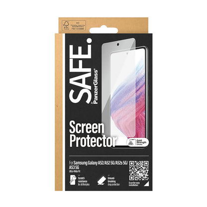 PanzerGlass Safe näytönsuojakalvo. Ultra-Wide Fit Samsung Galaxy A53 5G A536 / A52s 5G A528 / A52 5G A526 varten, Turvalasi, Täysliima