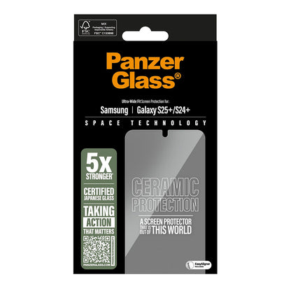 PanzerGlass Ultra-Wide Ceramic EasyAligner -suojakalvo Samsung Galaxy S25+ S936 / S24+ S926 -puhelimille, karkaistu lasi, täysliima