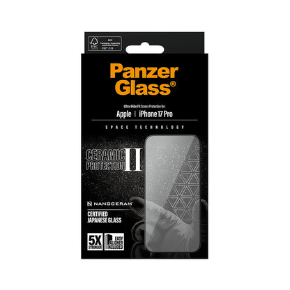 PanzerGlass Ultra-Wide Ceramic II EasyAligner -suojakalvo Apple iPhone 17 Prolle, karkaistu lasi, täysliima, musta