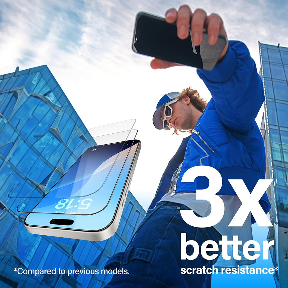 PanzerGlass Ultra-Wide Fit EasyAligner -suojakalvo Apple iPhone 17 / 16 Pro -puhelimille, Turvalasi, Täysliima, Musta