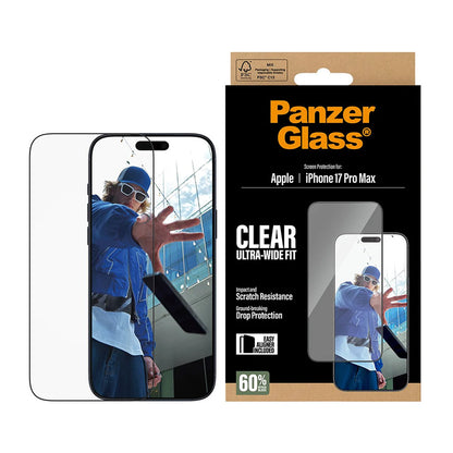PanzerGlass Ultra-Wide Fit EasyAligner -suojakalvo Apple iPhone 17 Pro Max -puhelimelle, karkaistu lasi, täysliima, musta