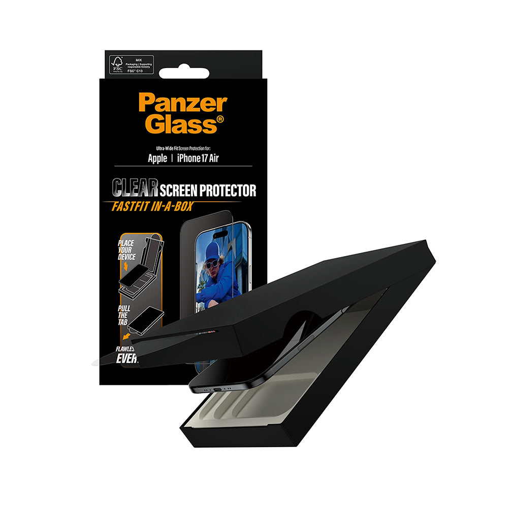 PanzerGlass Ultra-Wide Fit Fastfit -suojakalvo Apple iPhone 17 Air -puhelimelle, karkaistu lasi, täysliima, musta