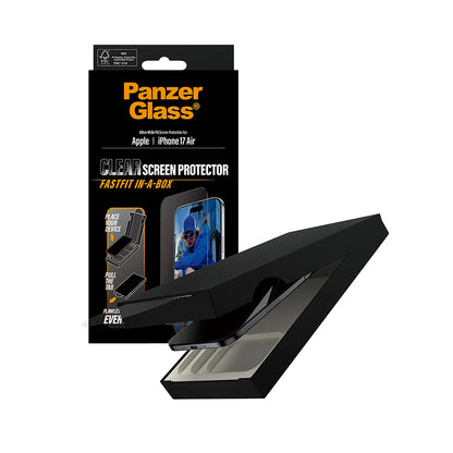 PanzerGlass Ultra-Wide Fit Fastfit -suojakalvo Apple iPhone 17 Air -puhelimelle, karkaistu lasi, täysliima, musta