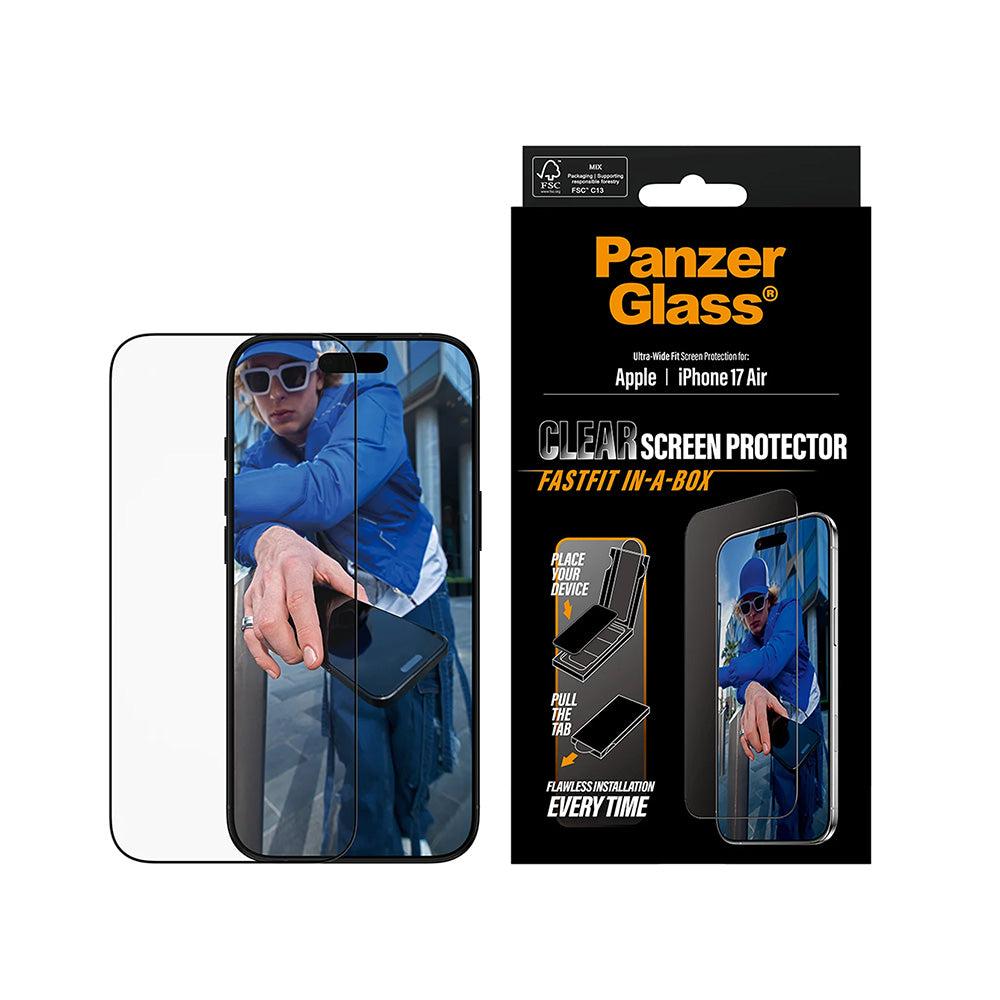 PanzerGlass Ultra-Wide Fit Fastfit -suojakalvo Apple iPhone 17 Air -puhelimelle, karkaistu lasi, täysliima, musta