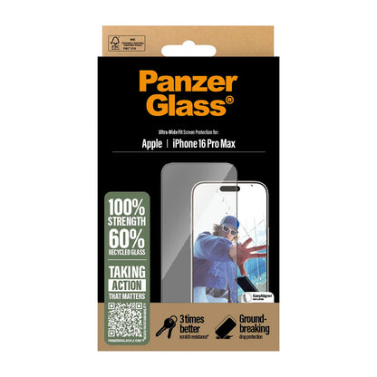 PanzerGlass Ultra-Wide Fit -suojakalvo Apple iPhone 16 Pro Max -puhelimelle, karkaistu lasi, täysliima, musta