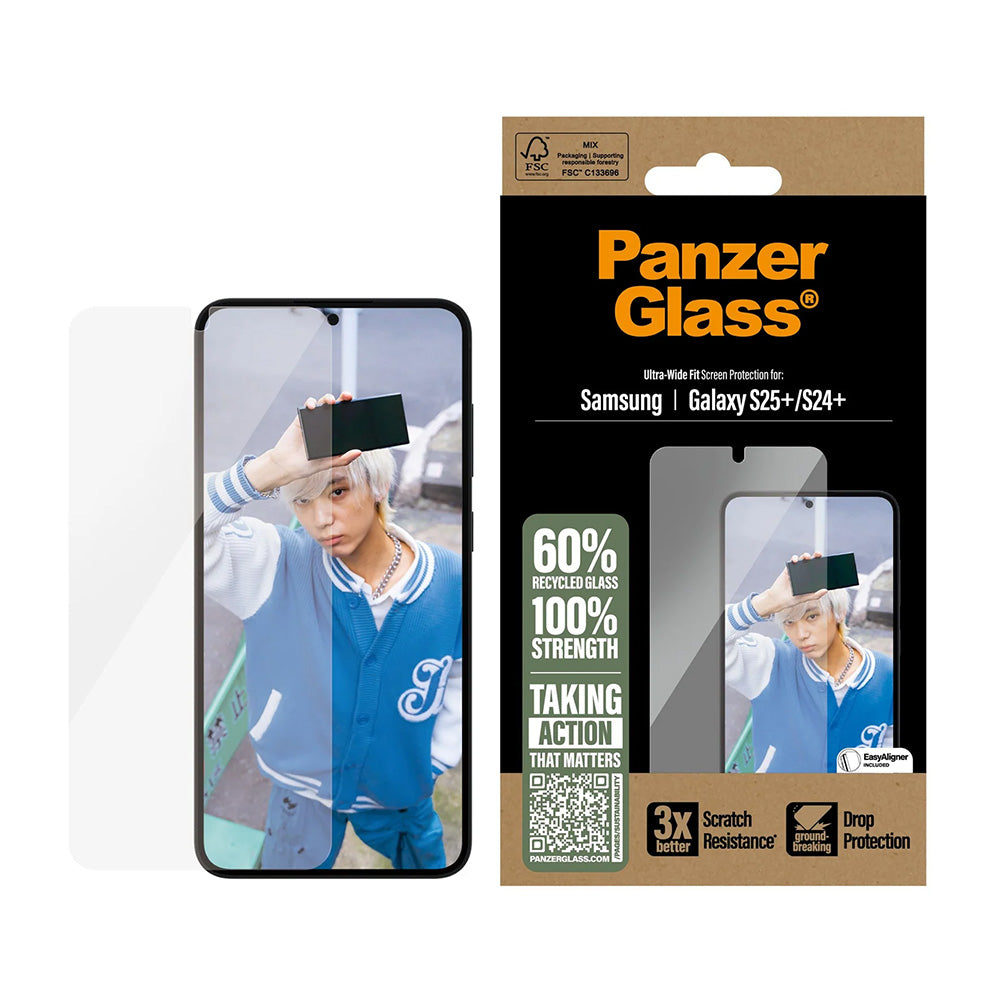 PanzerGlass Ultra-Wide Fit -näytönsuojakalvo Samsung Galaxy S25+ S936 / S24+ S926 -puhelimille, karkaistu lasi, täysliima