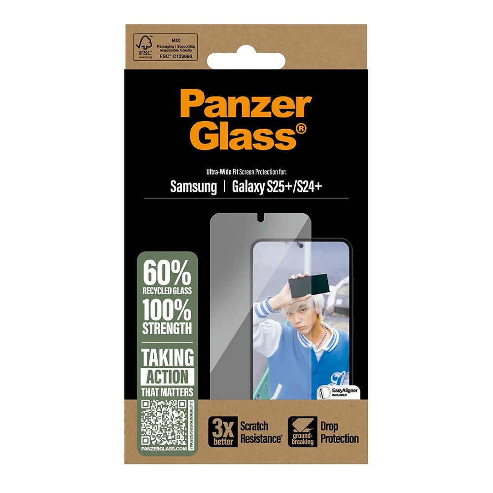 PanzerGlass Ultra-Wide Fit -näytönsuojakalvo Samsung Galaxy S25+ S936 / S24+ S926 -puhelimille, karkaistu lasi, täysliima