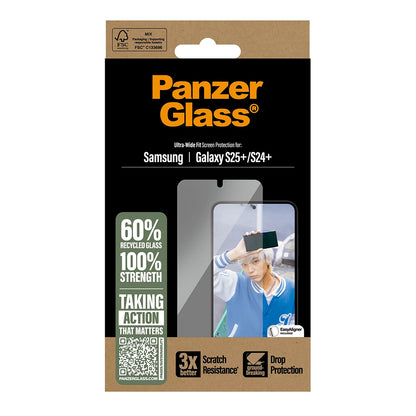 PanzerGlass Ultra-Wide Fit -näytönsuojakalvo Samsung Galaxy S25+ S936 / S24+ S926 -puhelimille, karkaistu lasi, täysliima