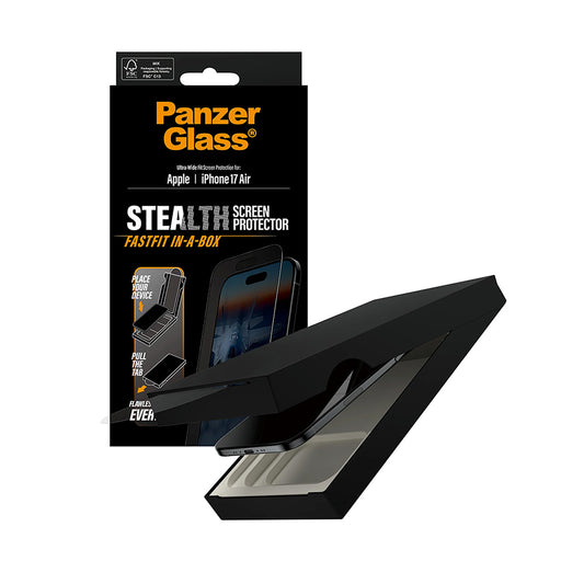 PanzerGlass Ultra-Wide Fit Stealth Fastfit -suojakalvo Apple iPhone 17 Air -puhelimelle, karkaistu lasi, täysliima, musta
