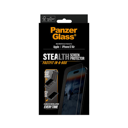 PanzerGlass Ultra-Wide Fit Stealth Fastfit -suojakalvo Apple iPhone 17 Air -puhelimelle, karkaistu lasi, täysliima, musta