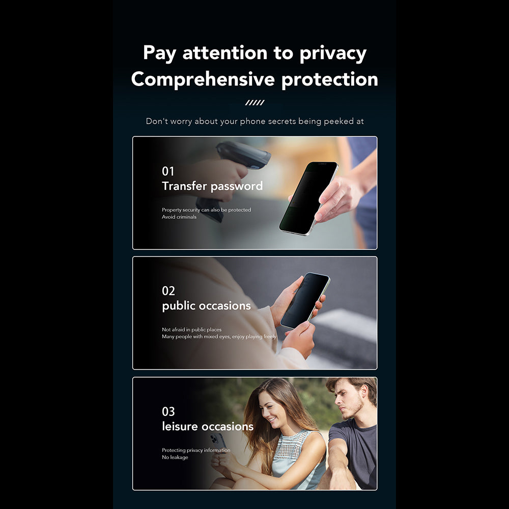 Anank 1X Reinforced 360 Privacy-näytönsuoja Apple iPhone 14 Prolle, turvalasi, täysiliimainen, 2.5D