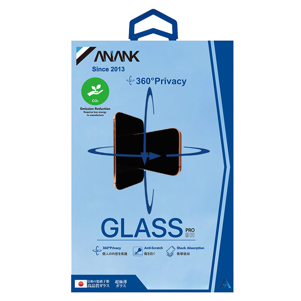 Anank 1X Reinforced 360 Privacy -näytönsuoja Apple iPhone 15 Pro Maxille, turvalasi, täysiliimainen, 2.5D