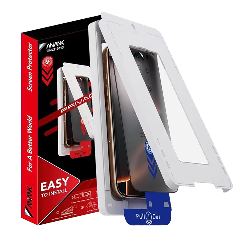 Anank 5X Reinforced Applicator Privacy-näytönsuojakalvo Apple iPhone 17 Pro Maxille, Turvalasi, Full Glue, 2.5D