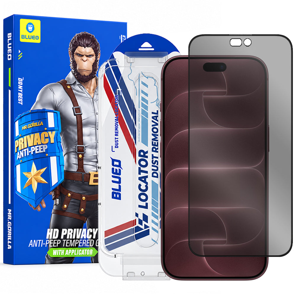Blueo Anti-Peep Applicator Pro -yksityisyyttä suojaava näytönsuojalasi Apple iPhone 18 Pro Maxille, karkaistua lasia, koko pinnan liimapinta