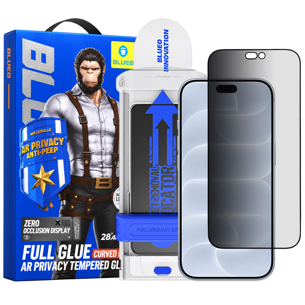 Blueo Anti Peep AR Applicator Pro -yksityisyydensuojakalvo Apple iPhone 18 Prolle, karkaistua lasia, Full Glue, 3D