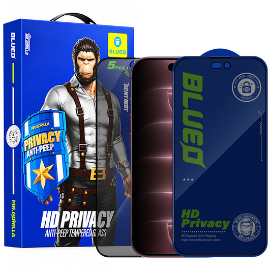 Blueo Anti-Peep -yksityisyydensuojakalvo Apple iPhone 18 Pro Max -puhelimelle, karkaistua lasia, koko pinnan liimapinta, 5 kappaleen setti