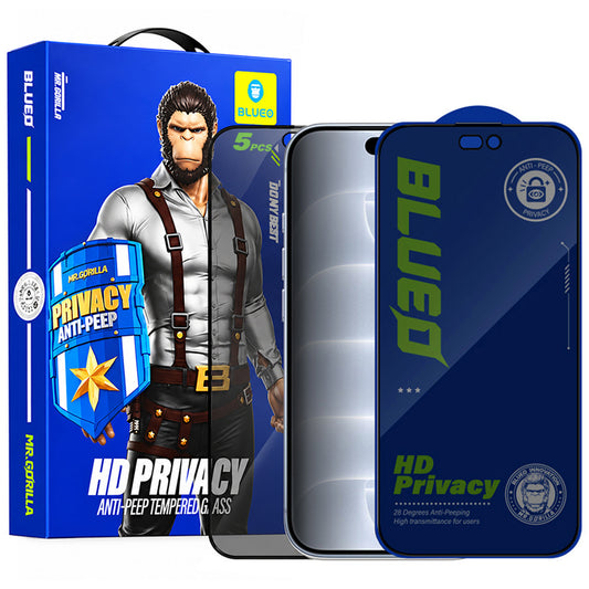 Blueo Anti-Peep -yksityisyydensuojakalvo Apple iPhone 18 Pro -puhelimelle, karkaistua lasia, koko pinnalta liimautuva, 5 kpl:n pakkaus