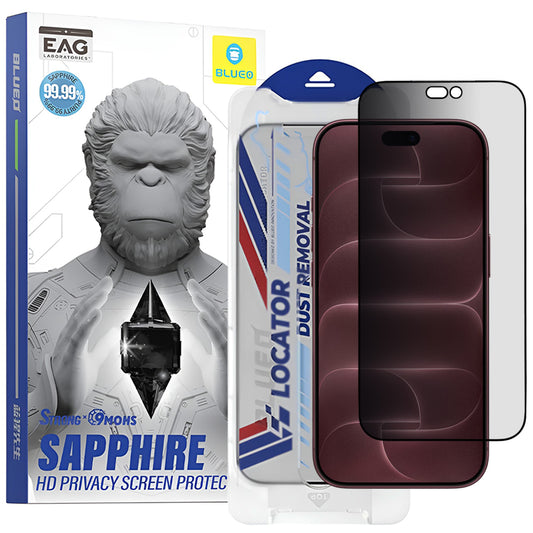 Blueo Premium Sapphire Applicator -yksityisyydensuojakalvo Apple iPhone 18 Pro Max -puhelimelle, karkaistua lasia, täysliimapinta