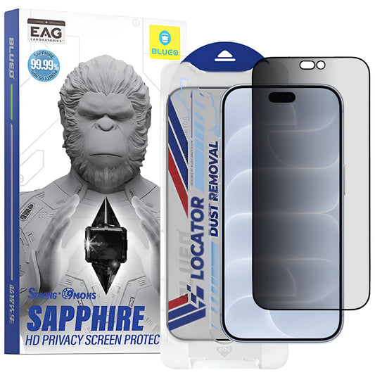 Blueo Premium Sapphire Applicator -yksityisyydensuojakalvo Apple iPhone 18 Pro -puhelimelle, karkaistua lasia, täysliimakiinnitys