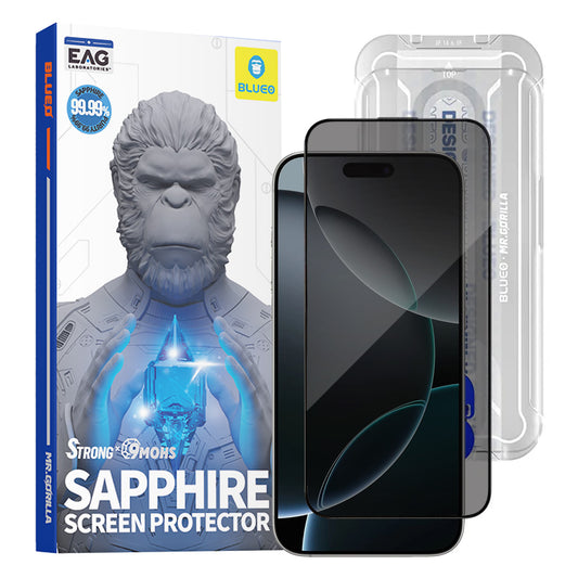 Privacy Blueo Sapphire Applicator Pro -näytönsuojakalvo Apple iPhone 17 Pro / 17 / 16 Pro, karkaistu lasi, täysliima