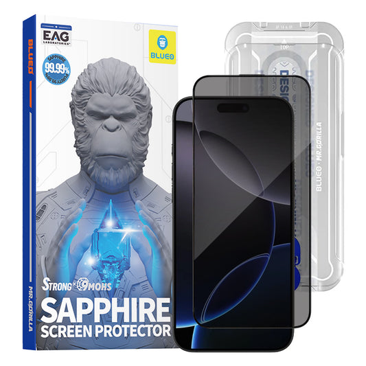 Privacy Blueo Sapphire Applicator Pro -näytönsuojakalvo Apple iPhone 17 Pro Max / 16 Pro Max -puhelimille, Panssarilasi, Täysliima