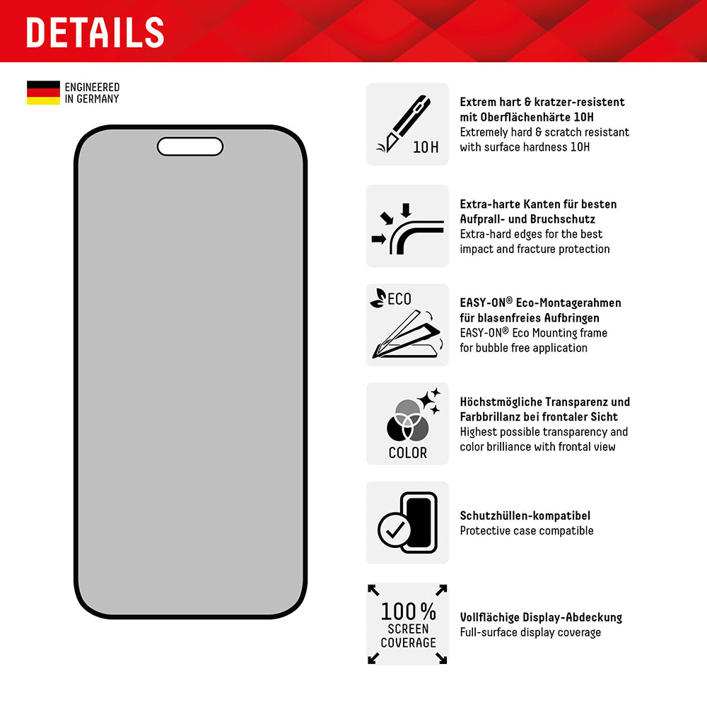 Näytönsuoja Privacy Displex Real Glass Apple iPhone 16 Plus -puhelimelle, turvalasi, täyshartsi