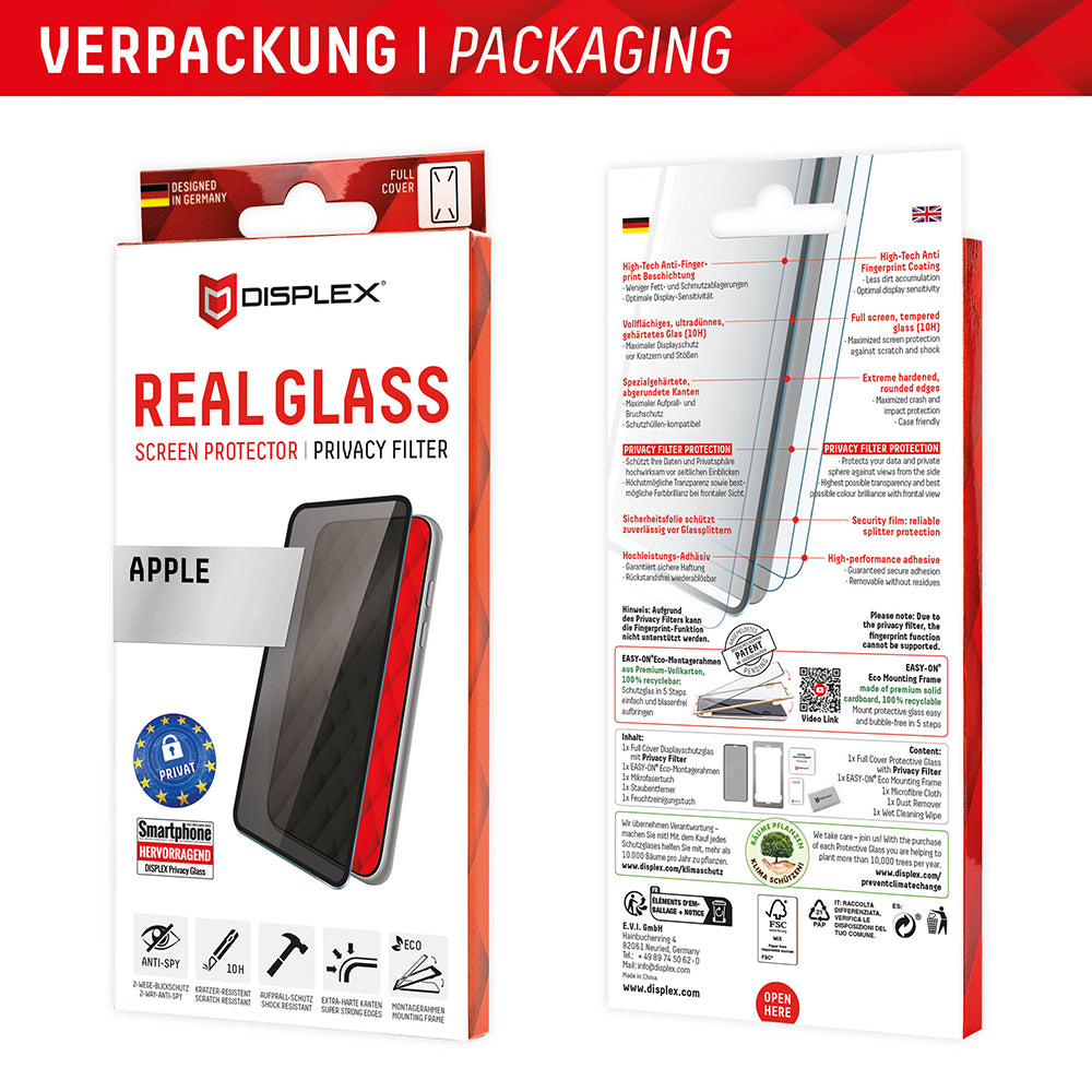 Näytönsuoja Privacy Displex Real Glass Apple iPhone 16 Plus -puhelimelle, turvalasi, täyshartsi