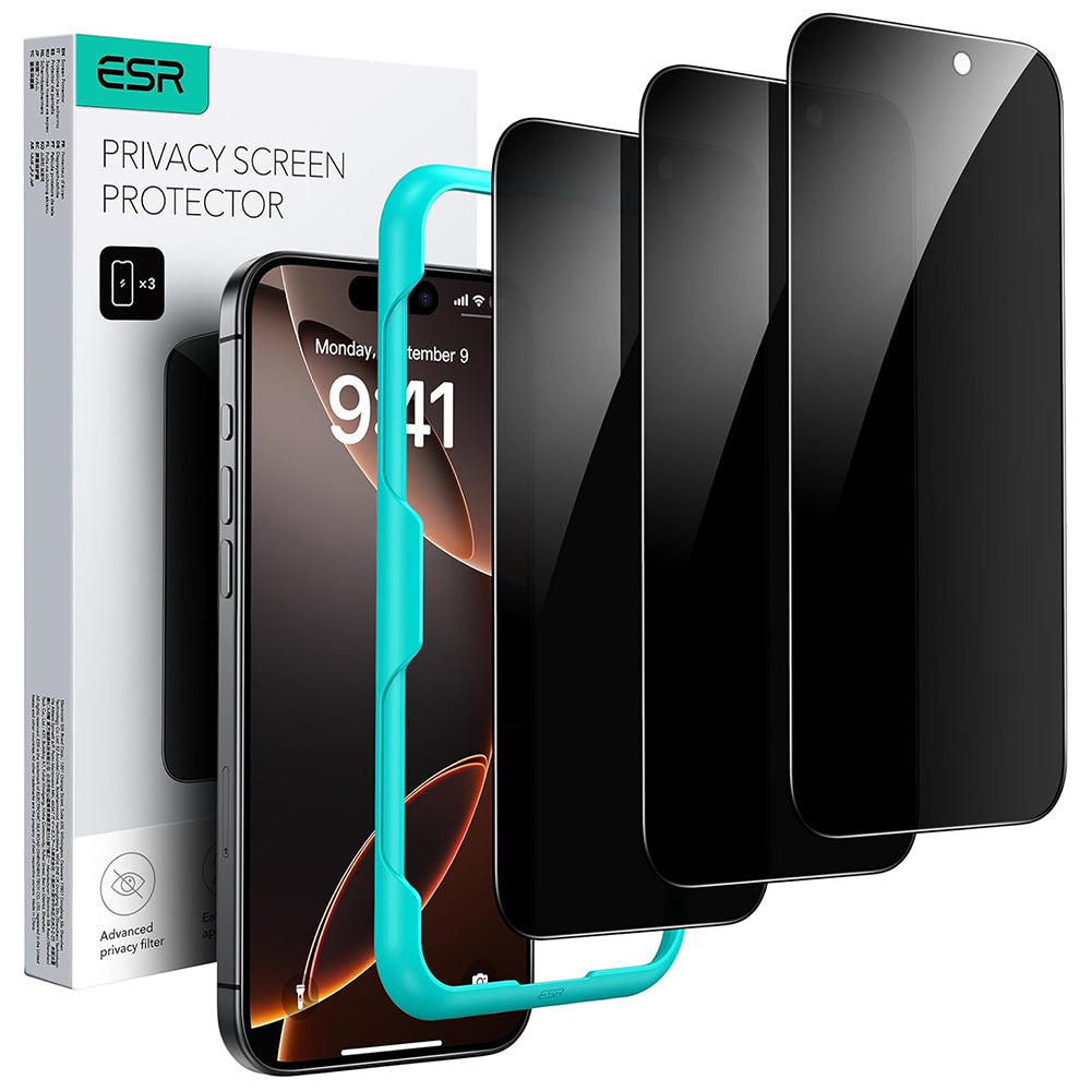 Privacy ESR -näytönsuojakalvo Apple iPhone 17 Prolle, Panssarilasi, Full Glue, 3 kappaleen setti