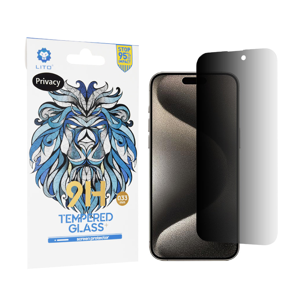Lito Classic Privacy Screen Protector for Apple iPhone 15 Pro Max, Tempered Glass, Full Glue, 2.5D