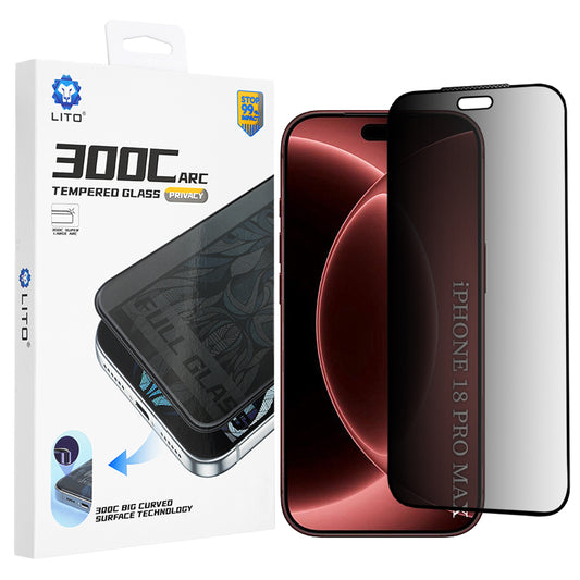 Näytönsuoja Privacy Lito D+ Max 300C Apple iPhone 18 Pro Maxille, Karkaistu lasi, Täysi liima