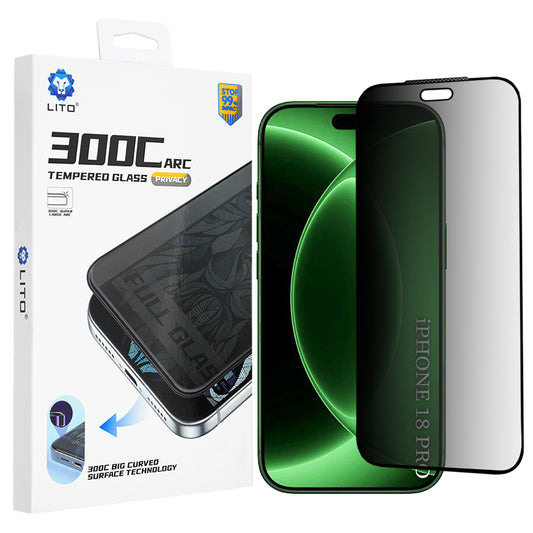 Näytönsuoja Privacy Lito D+ Max 300C Apple iPhone 18 Pro:lle, Karkaistu lasi, Täysi liima