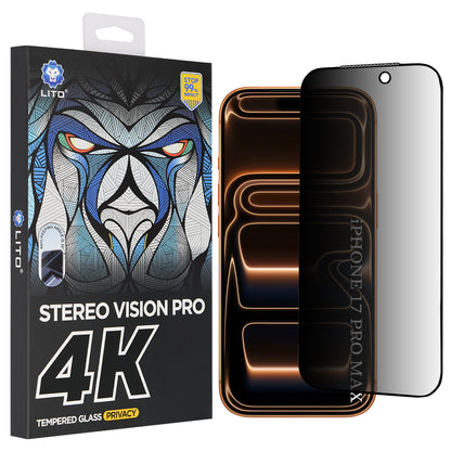 Privacy-näytönsuojakalvo Lito D+ Max 4K Apple iPhone 17 Pro Maxille, Panssarilasi, Täysliima