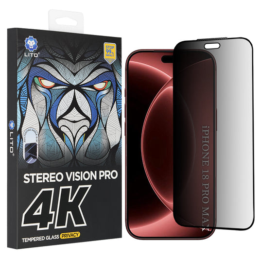 Lito D+ Max 4K Privacy -näytönsuoja Apple iPhone 18 Pro Maxille, karkaistu lasi, täysiliimainen