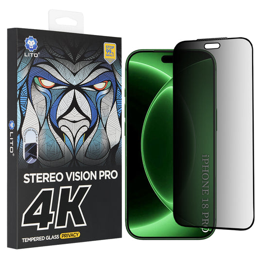 Lito D+ Max 4K Privacy -näytönsuoja Apple iPhone 18 Prolle, karkaistu lasi, täysiliimainen
