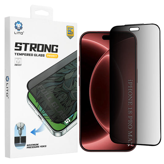 Lito D+ Max Strong Privacy -näytönsuoja Apple iPhone 18 Pro Maxille, karkaistu lasi, täysiliimainen