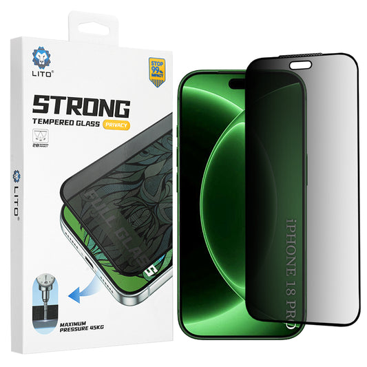 Lito D+ Max Strong Privacy -näytönsuoja Apple iPhone 18 Prolle, karkaistu lasi, täysiliimainen