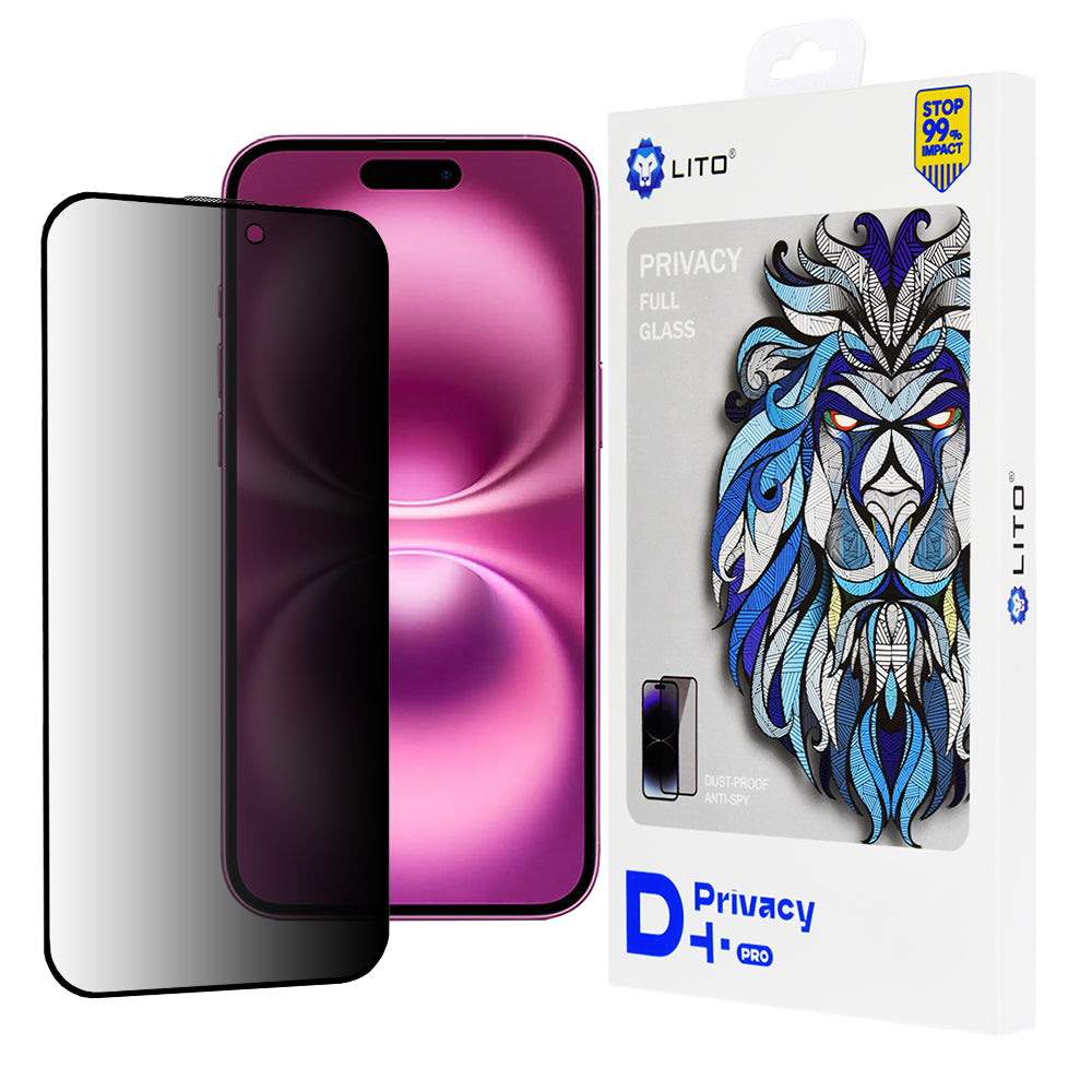 Näytönsuoja Privacy Lito D+ Pro Apple iPhone 16 Plus -puhelimelle, turvalasi, täysiliimainen
